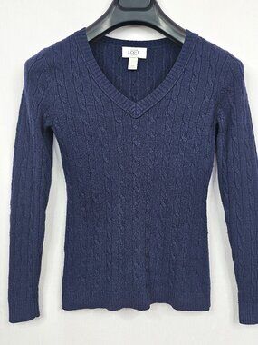 LOFT Petites Sweater | XSP | Indigo Cable Knit | V-Neck Pullover